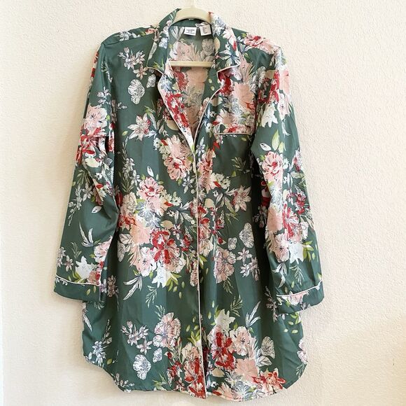 Cupcakes & Cashmere Other - Cupcakes & Cashmere Women's Green Floral Button Down Pajama Night Shirt Sz L‎